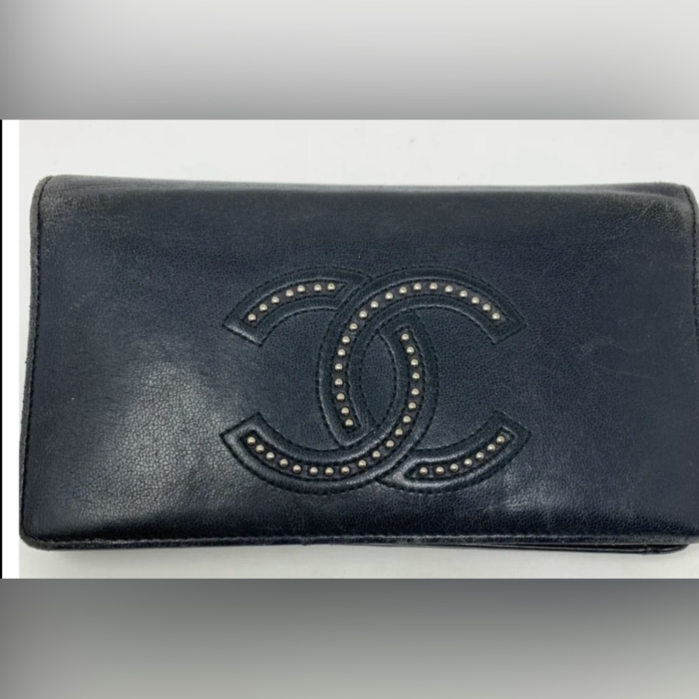 Black Chanel Wallet with Studded CC Logo